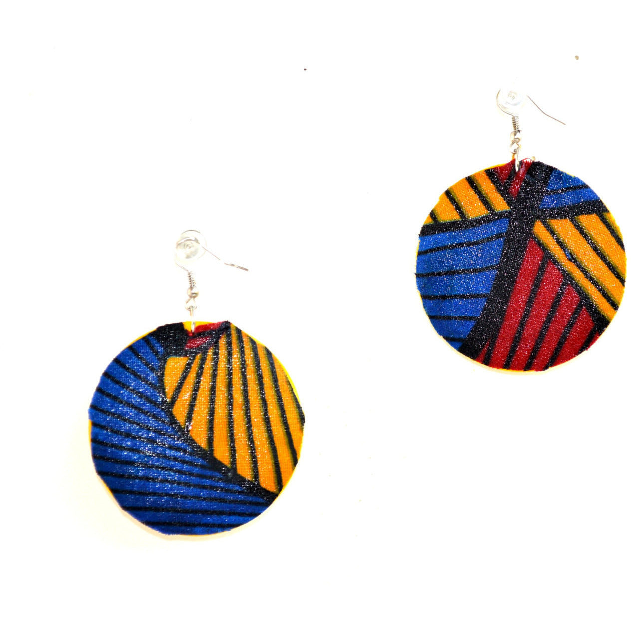 Red Blue And Yellow Fabric Cover Earrings African Jewelry