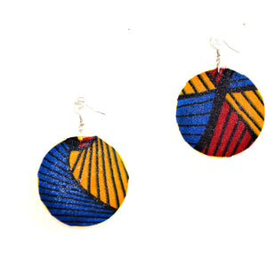 Red Blue And Yellow Fabric Cover Earrings African Jewelry - Zabba Designs African Clothing Store