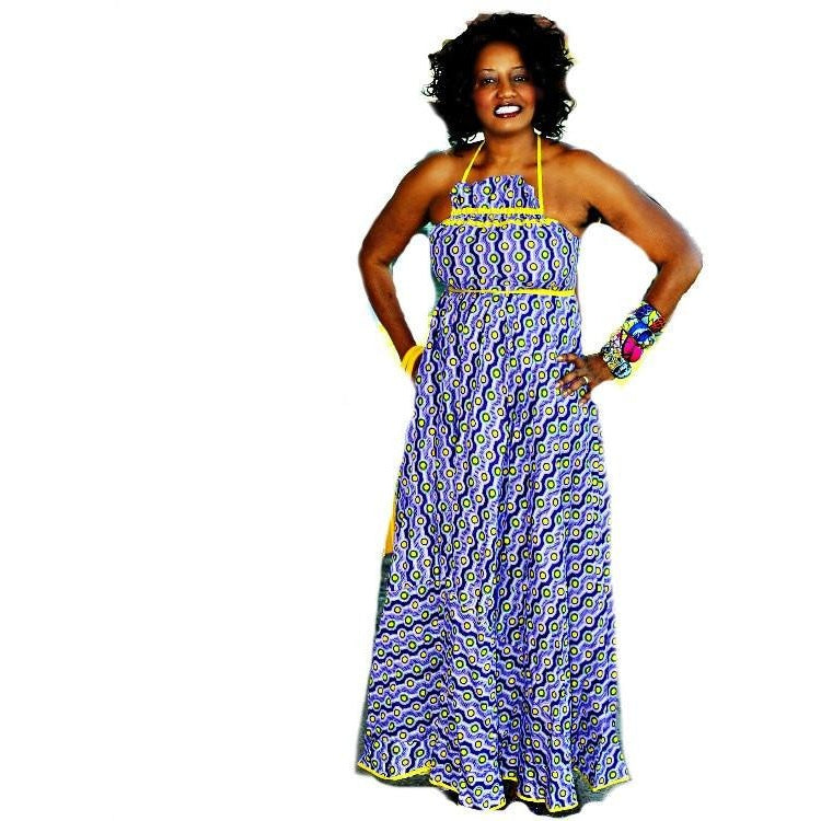 Purple Halter African Print Maxi Dress Purple Halter African Print Maxi Dress