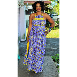 Purple Halter African Print Maxi Dress - Zabba Designs African Clothing Store