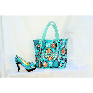 ERQE Blue African Print Peep Toe Shoe And Bag - Zabba Designs African Clothing Store