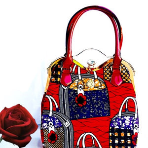 Designer African Print Top Handle Tote Red - Zabba Designs African Clothing Store
