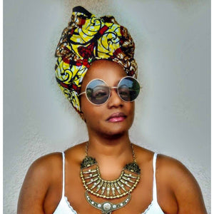 Yellow Amani Ankara Print Headwrap - Zabba Designs African Clothing Store