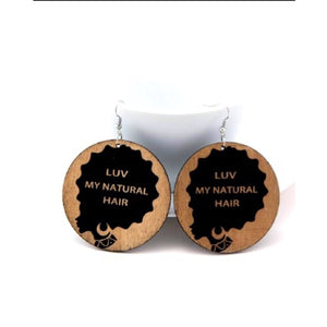 Luv My Natural Hair African Wood Earrings - Zabba Designs African Clothing Store