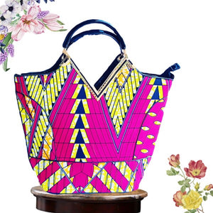 KLU AFRICAN PRINT DESIGNER TOTE BAG Pink - Zabba Designs African Clothing Store