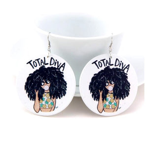 Total Diva Large Wood Earrings - Zabba Designs African Clothing Store