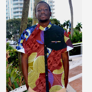 Morris Men's Crossdye Linen Banded Collar Shirt - Zabba Designs African Clothing Store