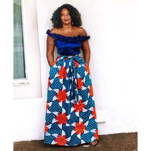 Blue Poppy Ankara Print Maxi Skirt - Zabba Designs African Clothing Store