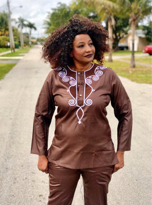 Tunis African Long Sleeve Tunic Tops and Long Pants Set - Zabba Designs African Clothing Store