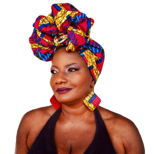 Fiery Red African Print Head Wrap - Zabba Designs African Clothing Store