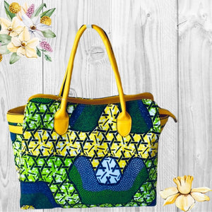 Green Top Handle African Wax Print Bag - Zabba Designs African Clothing Store