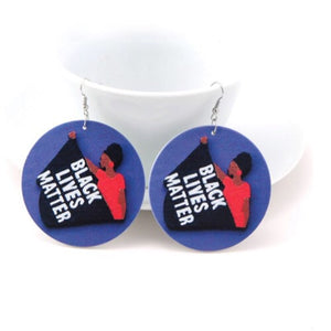 Black Lives Matter Woman Wood Earrings - Zabba Designs African Clothing Store