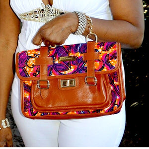 Designer Brown African Print Messenger Bag - Zabba Designs African Clothing Store