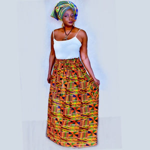 Kente Print  Long Skirt ~ The AQUA - Zabba Designs African Clothing Store