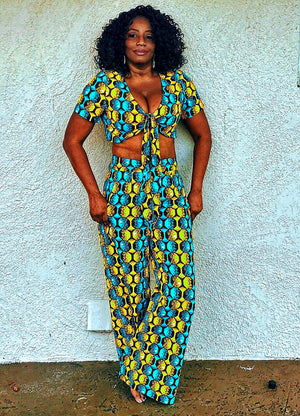 Legacy African Print Top And Wide Leg Pants Set - Zabba Designs African Clothing Store