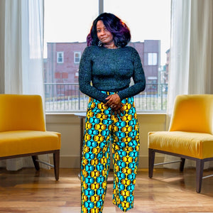 Roo High Waisted African Print Wide Leg Dress Pants - Zabba Designs African Clothing Store