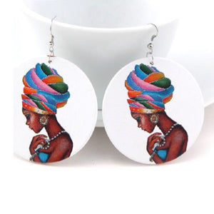 Natural Hair Woman Large Wood Earrings - Zabba Designs African Clothing Store