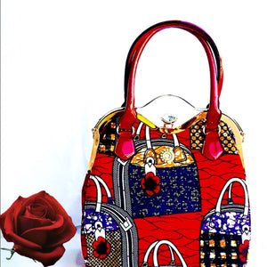 Designer African Print Top Handle Tote Red - Zabba Designs African Clothing Store