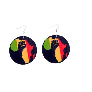 Large Red, Green And Yellow African Wood Earrings - Zabba Designs African Clothing Store