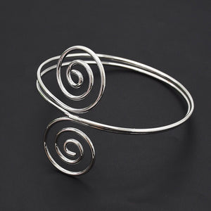 Retro Trend Silver Gold Metal Armlet Adjustable Double Open End Spiral Pattern Cuff Bangle - Zabba Designs African Clothing Store