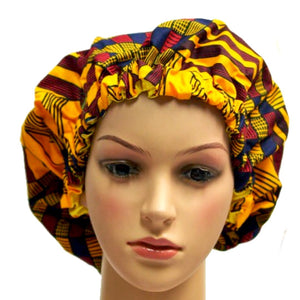 Elegant yellow Women’s African Inspired Silk Hair Bonnet - Zabba Designs African Clothing Store