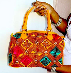 Designer African Print Top Handle Multicolored Tote Bag - Zabba Designs African Clothing Store
