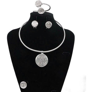 SILVER METAL ENAMEL LINE PENDANT NECKLACE SET - Zabba Designs African Clothing Store