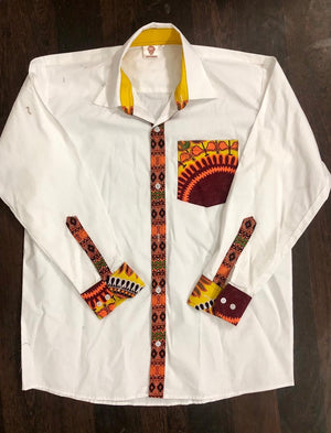 White Long Sleeve Dashiki  Men’s Shirt - Zabba Designs African Clothing Store