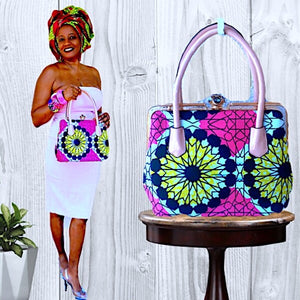 Gizelle African Print Pink Top Handle Bag - Zabba Designs African Clothing Store