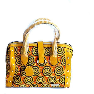 Trendy Quilted African Wax Print Tote Mustard - Zabba Designs African Clothing Store