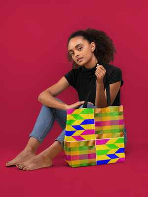 Yellow Kente Print Tote Bag - Zabba Designs African Clothing Store