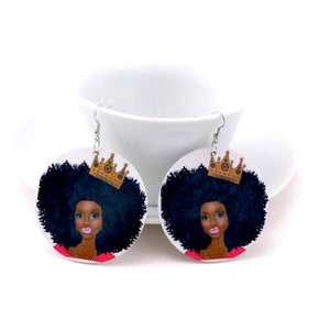 I Am Queen Tribal Wood Earrings - Zabba Designs African Clothing Store