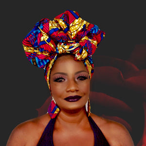 Fiery Red African Print Head Wrap - Zabba Designs African Clothing Store
