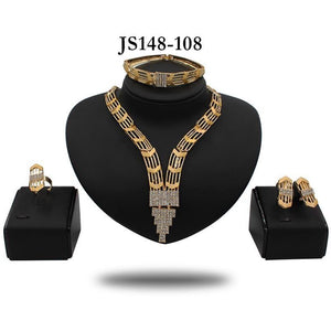 BRIDAL CRYSTAL V-DROP NECKLACE SET - Zabba Designs African Clothing Store