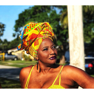 The Mademoiselle Kente African Print  HeadWrap - Zabba Designs African Clothing Store