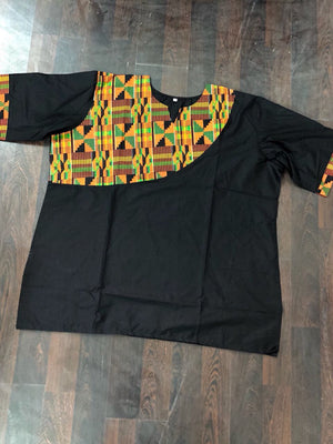 BLACK AFRICAN KENTE PRINT MEN'S SHIRT - Zabba Designs African Clothing Store