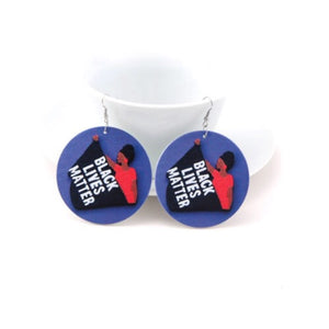 Black Lives Matter Woman Wood Earrings - Zabba Designs African Clothing Store