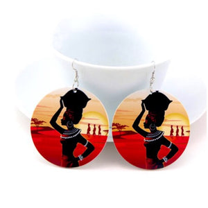 Strong African Woman Wood Earrings - Zabba Designs African Clothing Store