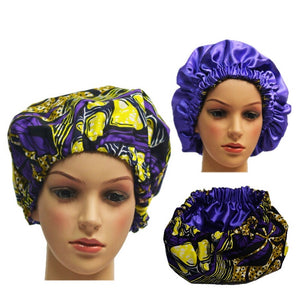 Purple And Yellow African Print Satin-Lined Hair Bonnet - Zabba Designs African Clothing Store