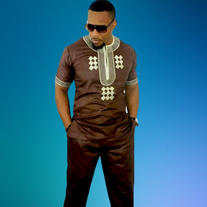 Chocolate Traditional African Print Men's Suit - Zabba Designs African Clothing Store