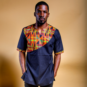 BLACK AFRICAN KENTE PRINT MEN'S SHIRT - Zabba Designs African Clothing Store