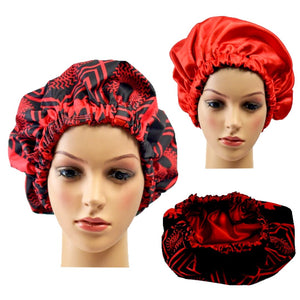 Red African Print Silk Hair Bonnet - Zabba Designs African Clothing Store