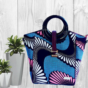 Cosmo African Print Top Handle Tote  Bag Blue - Zabba Designs African Clothing Store