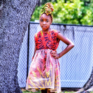 Leila African Ankara Print Girl Dress With Tulle - Zabba Designs African Clothing Store