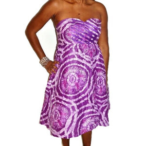Purple Short Strapless Tie Dye  Dress - Zabba Designs African Clothing Store