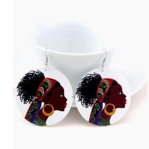 African Bandana Woman Wood  Earrings - Zabba Designs African Clothing Store