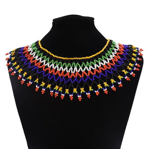 Red And Black Sparkle Maasai Beaded Collar Necklace - Zabba Designs African Clothing Store