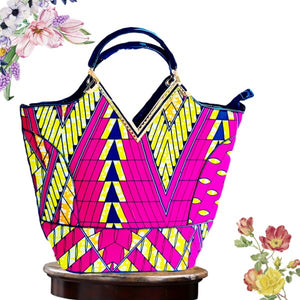 KLU AFRICAN PRINT DESIGNER TOTE BAG Pink - Zabba Designs African Clothing Store