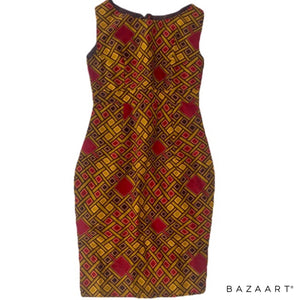Josiee Brown And Red African Midi Dress - Zabba Designs African Clothing Store