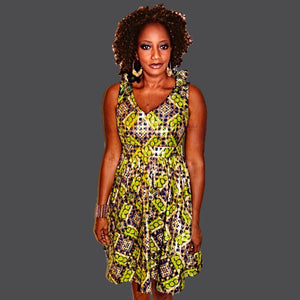 Goldie Midi Green And Gold African  Dress - Zabba Designs African Clothing Store